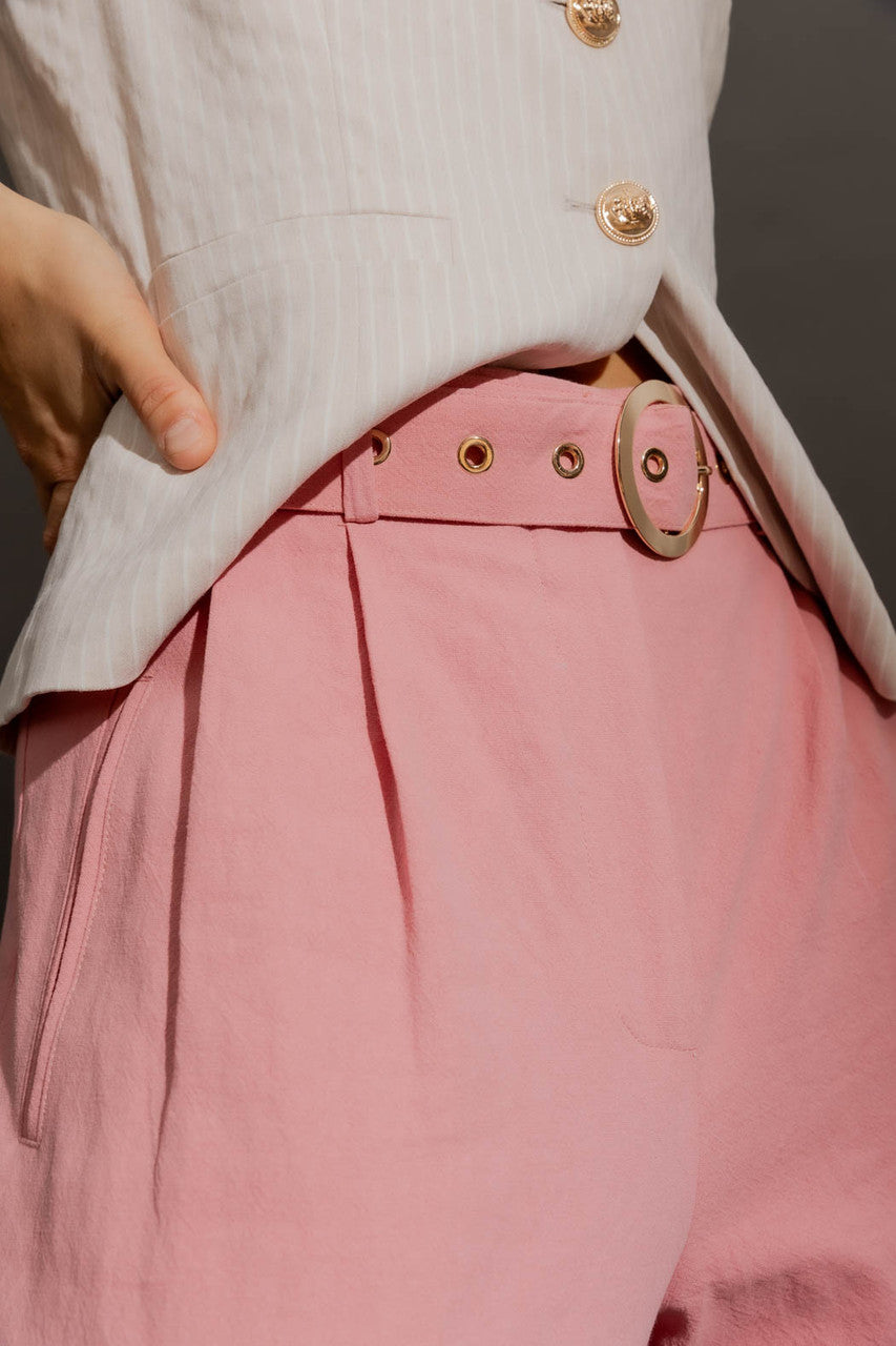 Pink Sandwashed Linen Cleo Pant