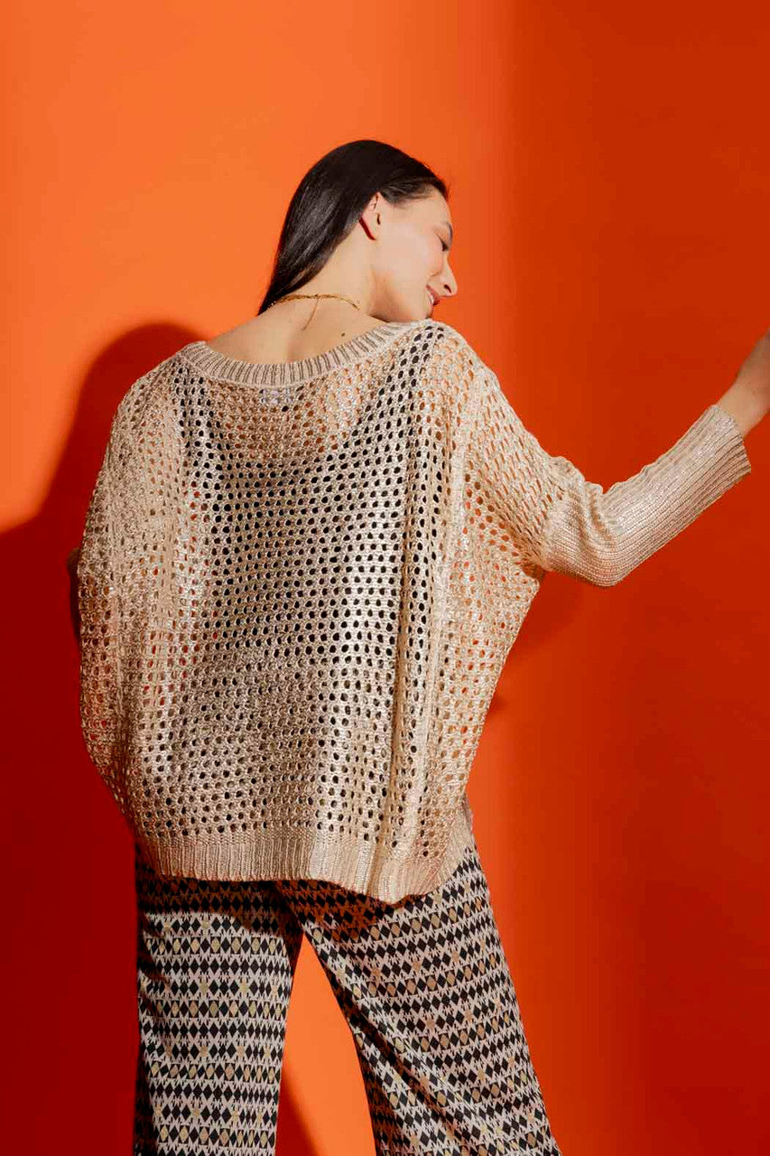 Oatmeal Crochet Boxy Foil Jumper