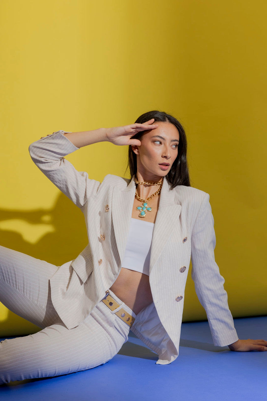 Beige Stripe Sisca Blazer Beige Stripe