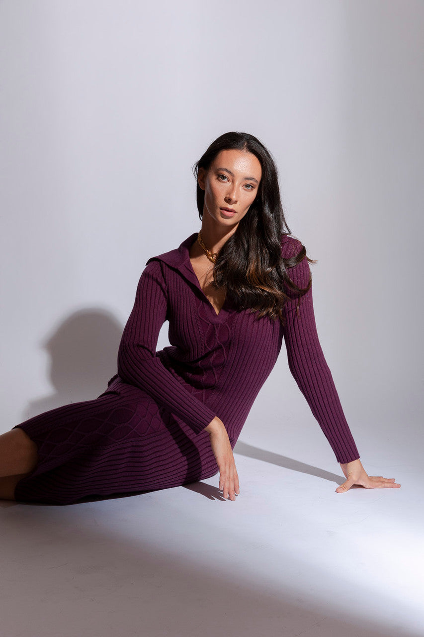 Plum Cable Knit Dress - SALE