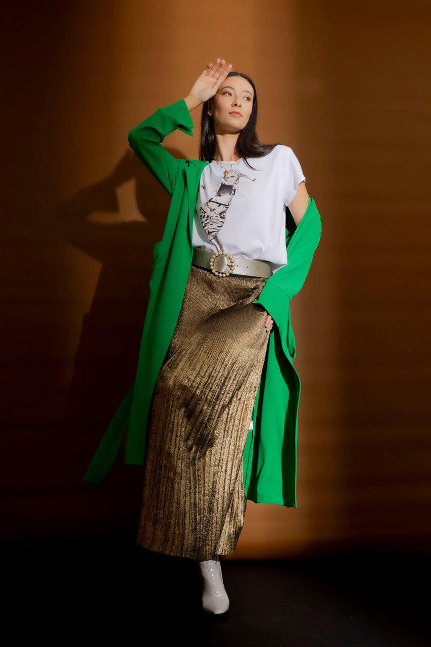 Gold Metallic Pleat Skirt Gold Sml