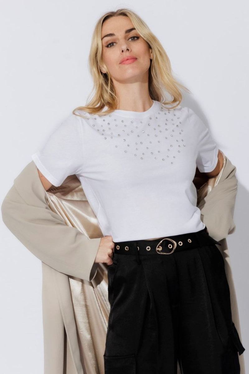 White Cotton Embellished T-Shirt