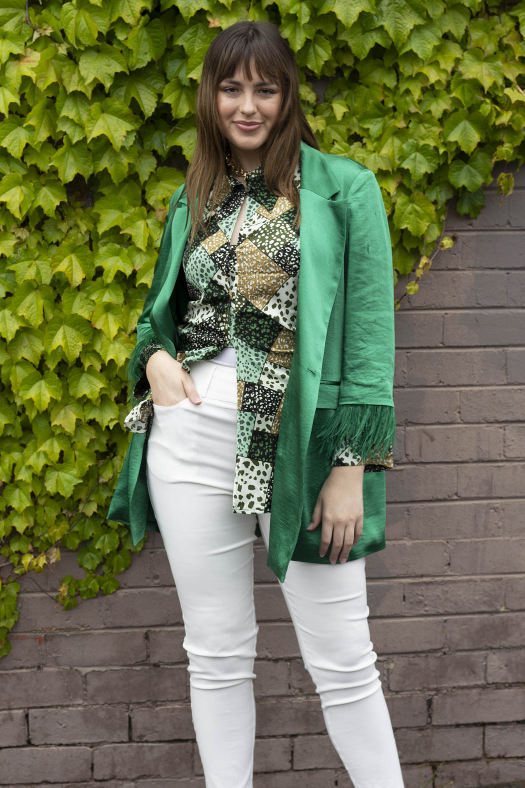 Green Satin Feather Blazer - Sale