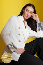 White Sequin Silver Trim Sisca Blazer