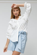 Off White Cotton Ruffle Shirt