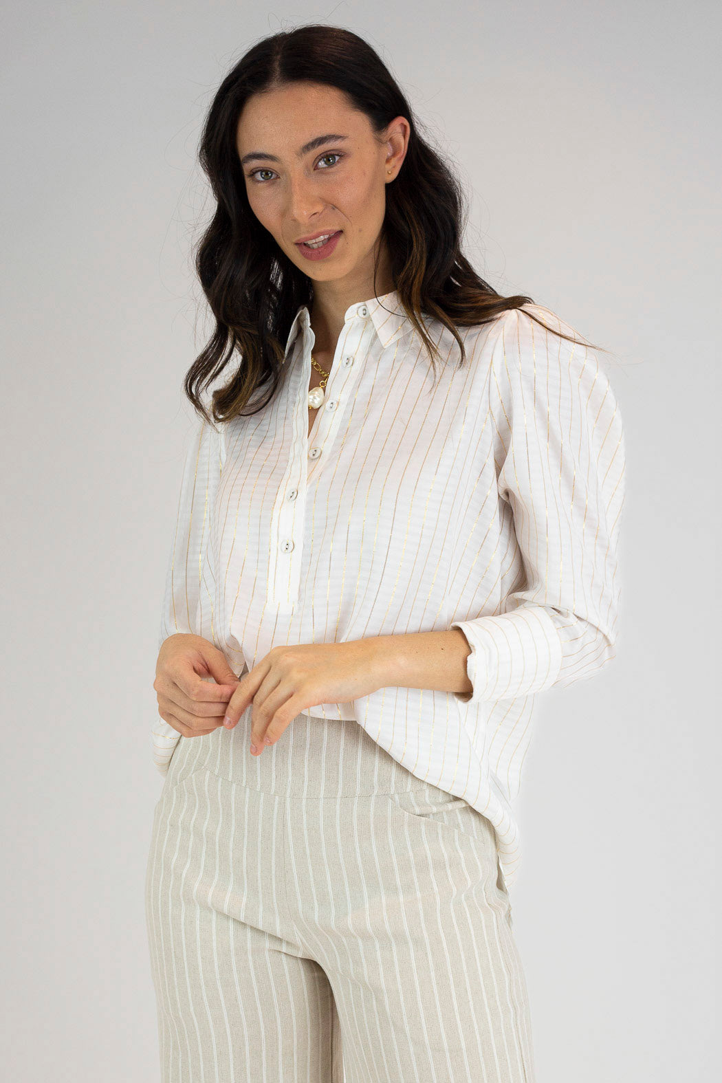 White Lurex Maya Shirt - FINAL SALE