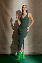 Forest Rib V Neck Dress