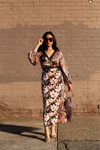 Tan and Black Patchwork Wrap Dress - FINAL SALE