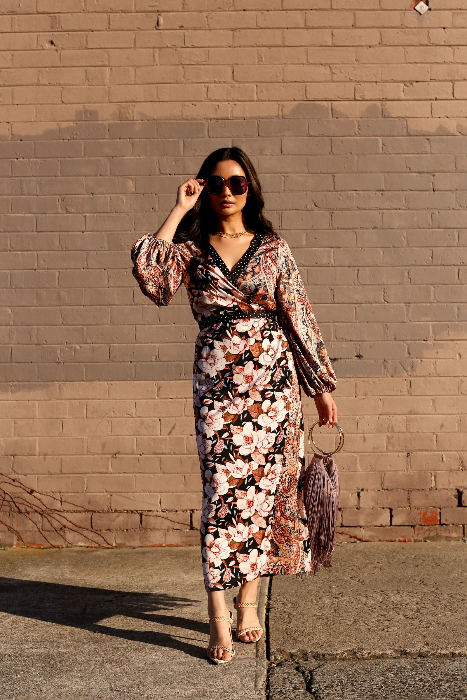 Tan and Black Patchwork Wrap Dress - FINAL SALE