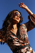 Tan and Black Patchwork Wrap Dress - FINAL SALE