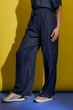 Navy Silky Paperbag Pant