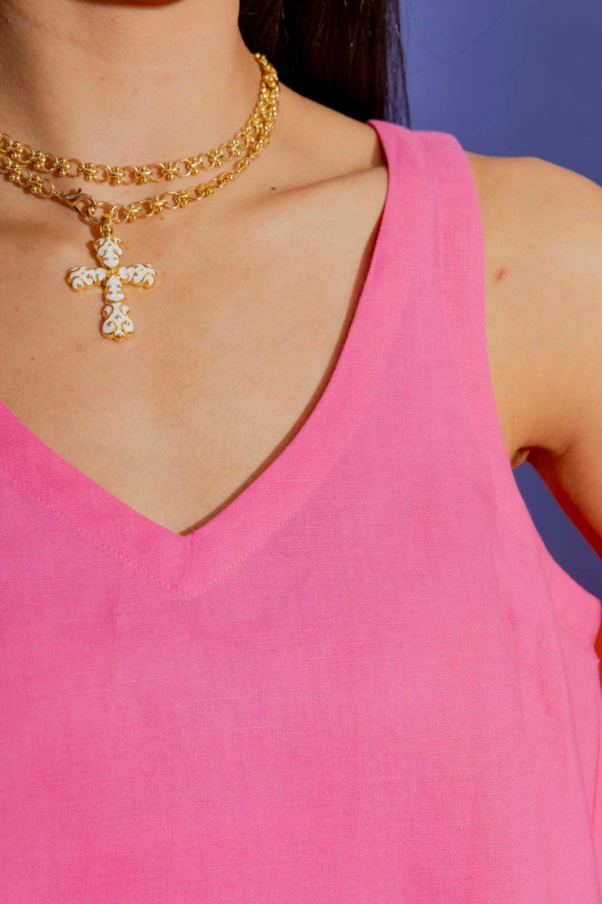 Pink Linen Bell Cami