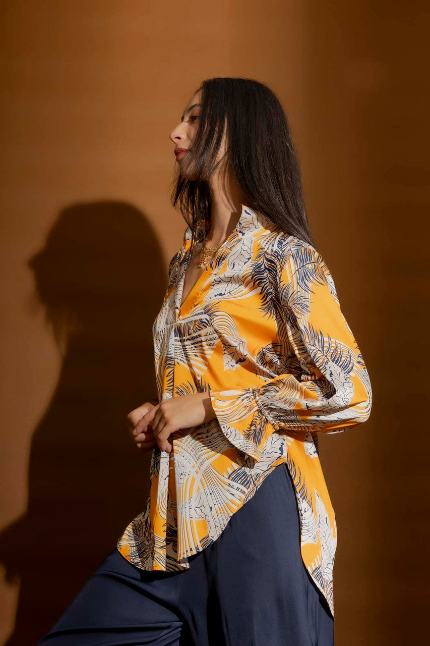 Fern Print Femme Blogger Shirt Yellow