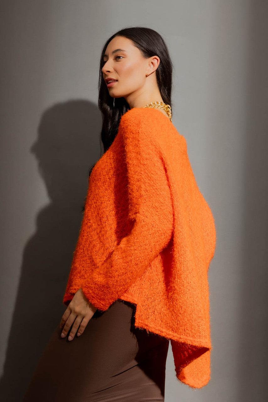 Orange Fluffy V Neck Jumper