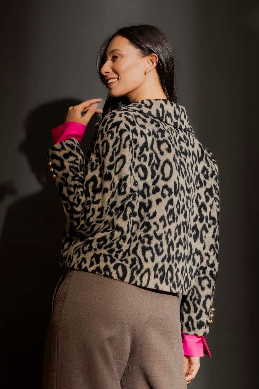 Grey Animal Crop Astra Coat Grey Animal
