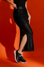 Black Crochet Foil Knit Skirt