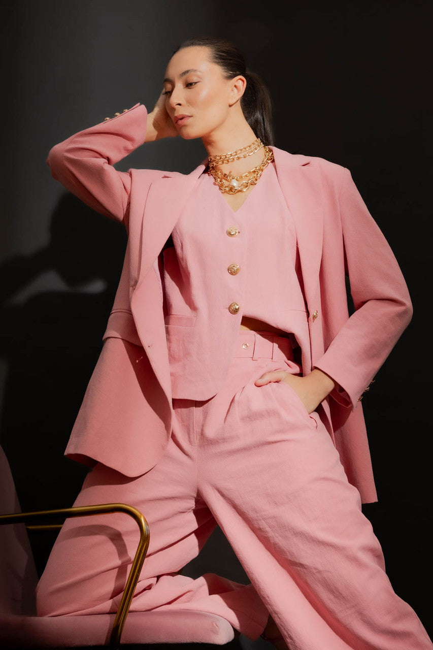 Pink Sandwashed Linen Oversized Blazer