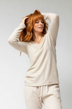 Ivory Sparkle V Neck Top