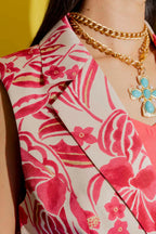 Red Floral Single Breasted Vest Red Floral