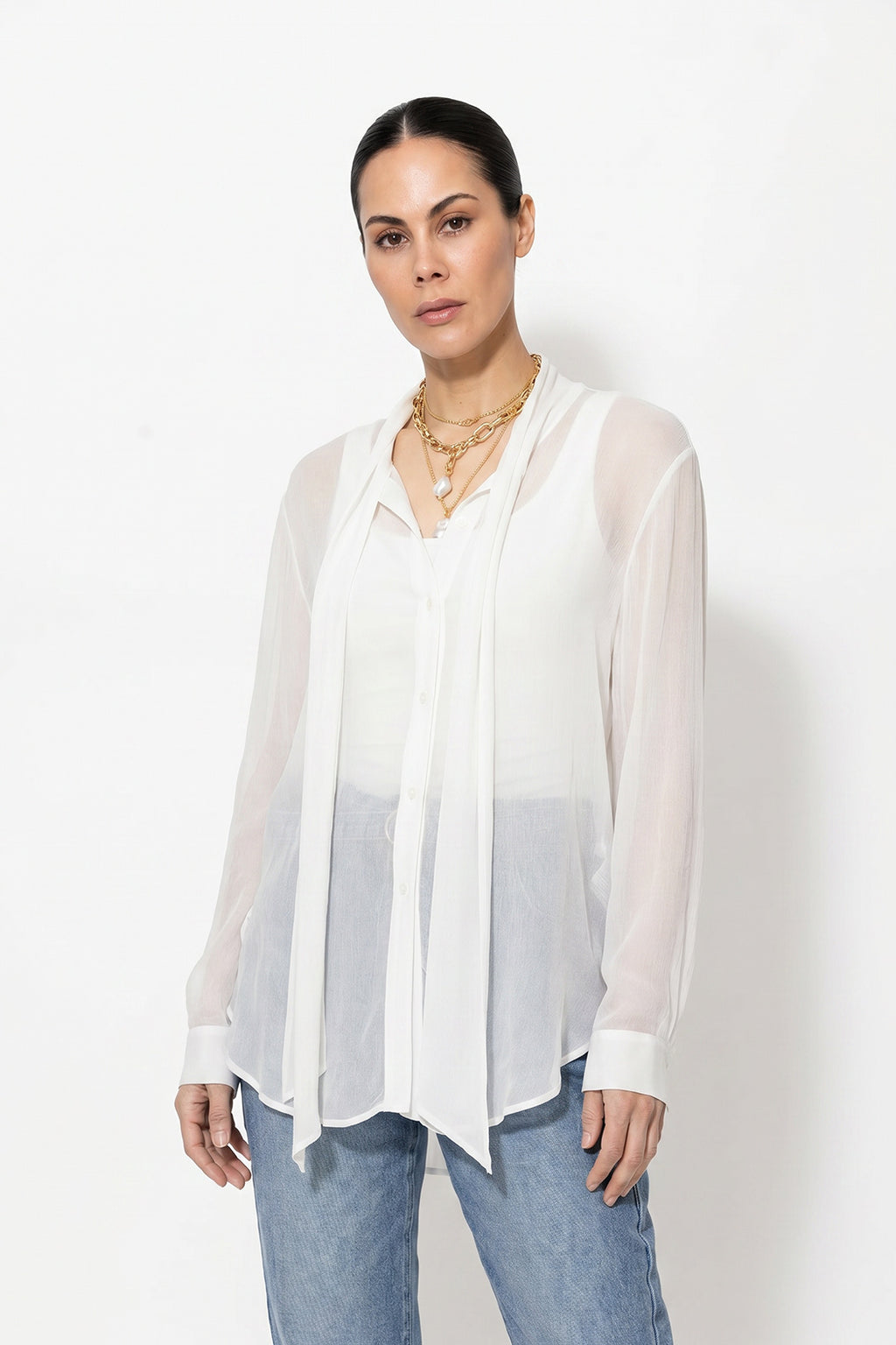 White Viscose Scarf Shirt