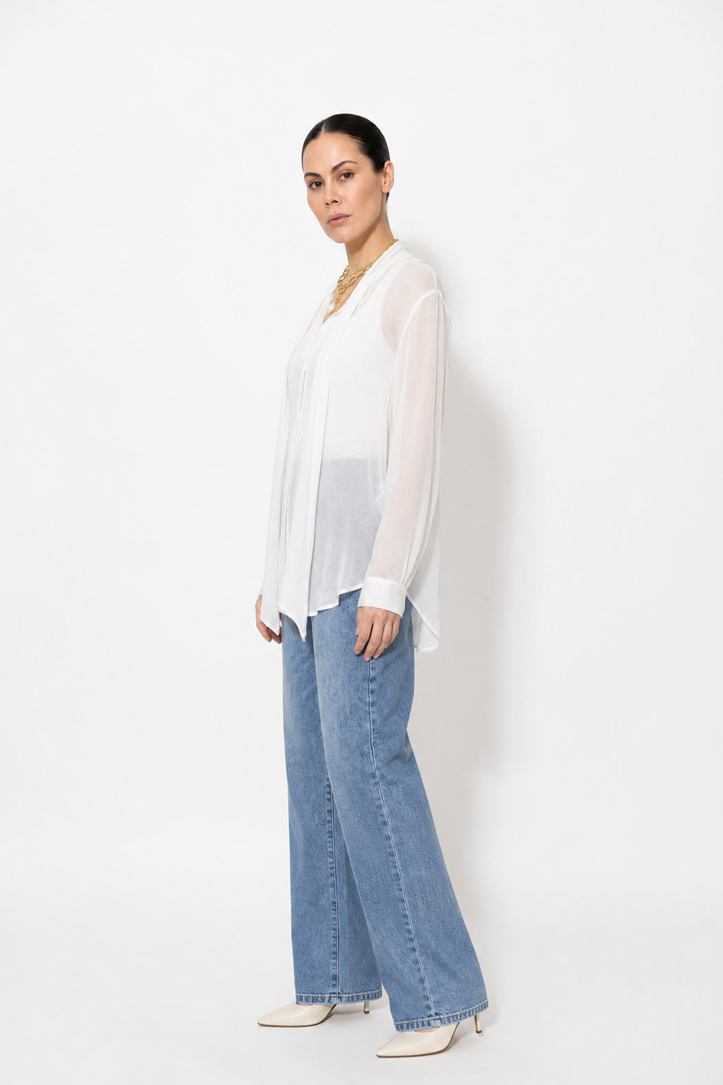 White Viscose Scarf Shirt