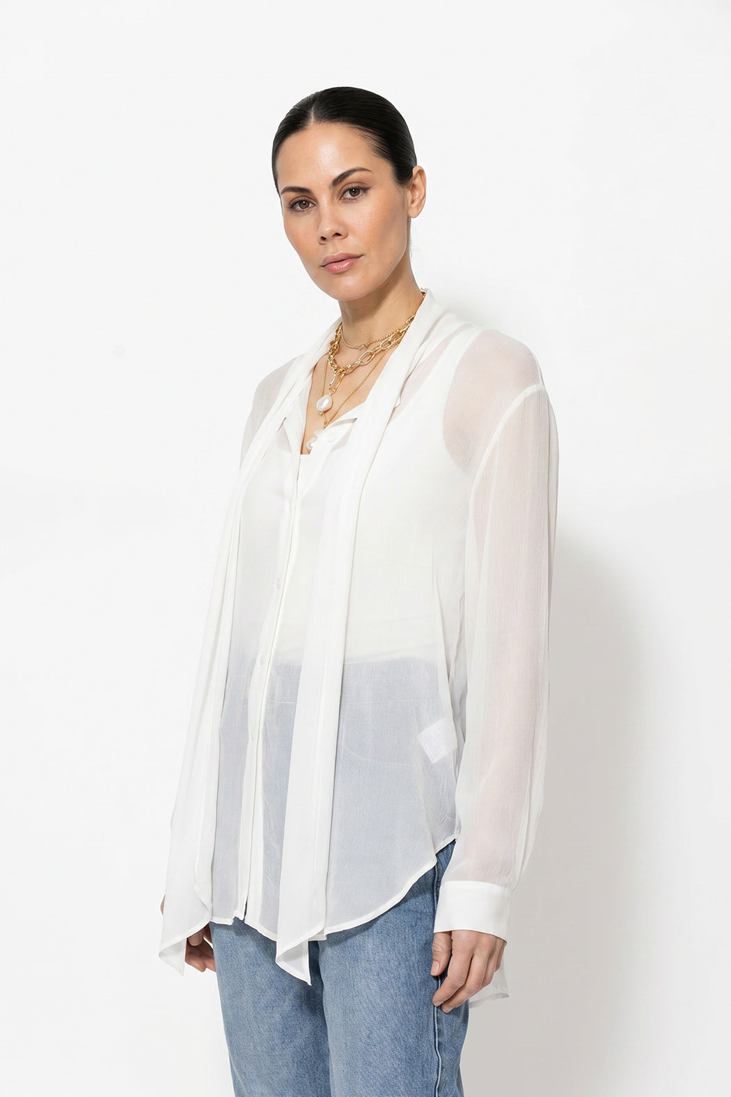 White Viscose Scarf Shirt