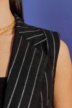Black Stripe Linen Vest