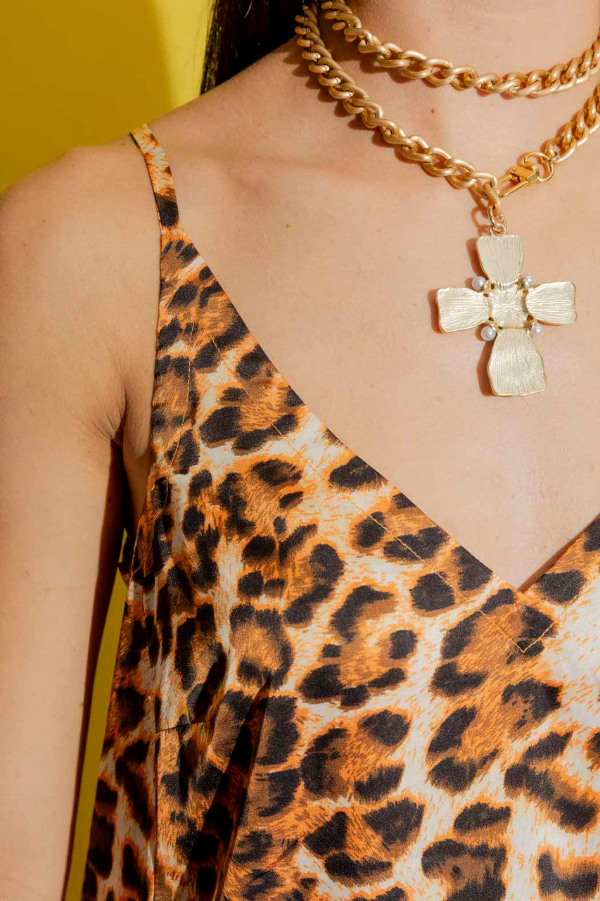 Orange Animal Strappy Pocket Dress Orange Animal