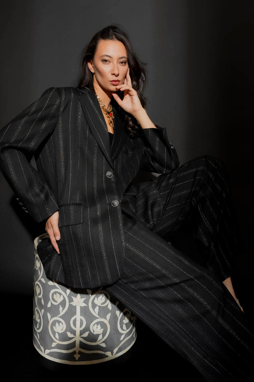 Black Stripe Lurex Oversized Blazer Black Stripe