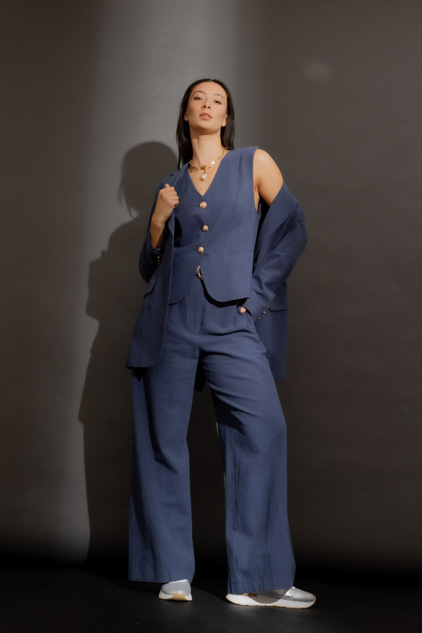 Navy Sandwashed Linen Cleo Pant