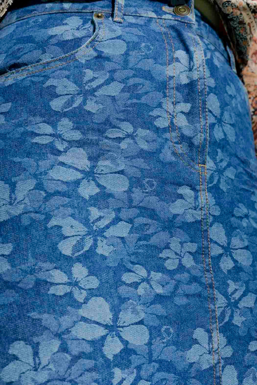 Dark Floral Denim Skirt