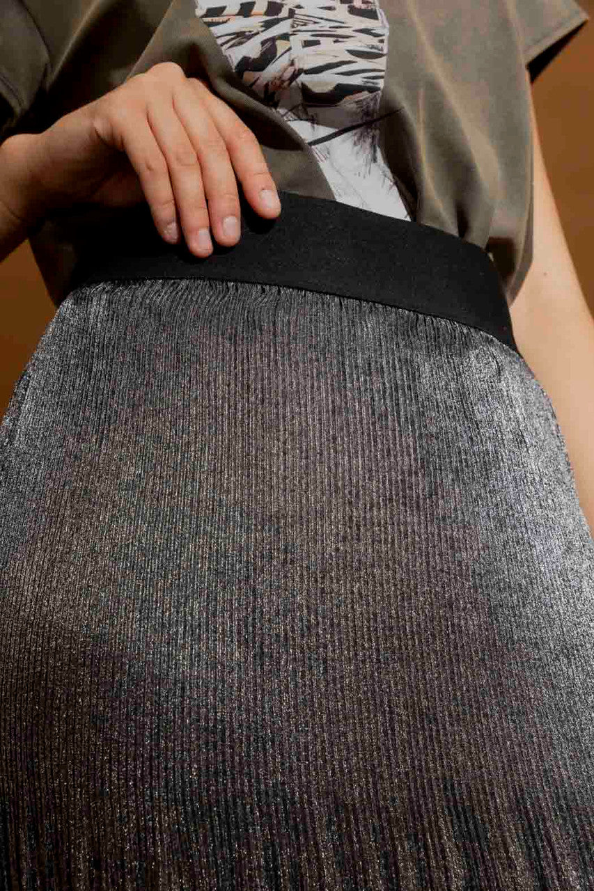 Pewter Metallic Pleat Skirt Pewter Sml