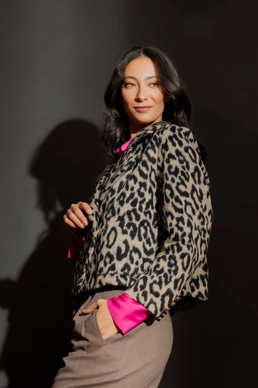 Grey Animal Crop Astra Coat Grey Animal