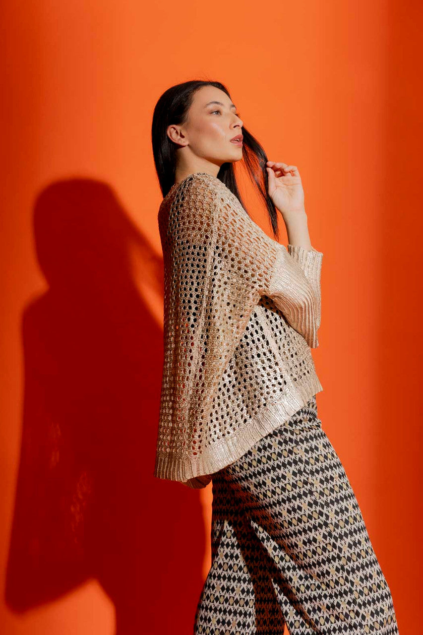 Oatmeal Crochet Boxy Foil Jumper