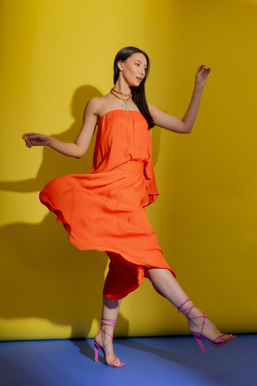 Orange Silky Slip Skirt