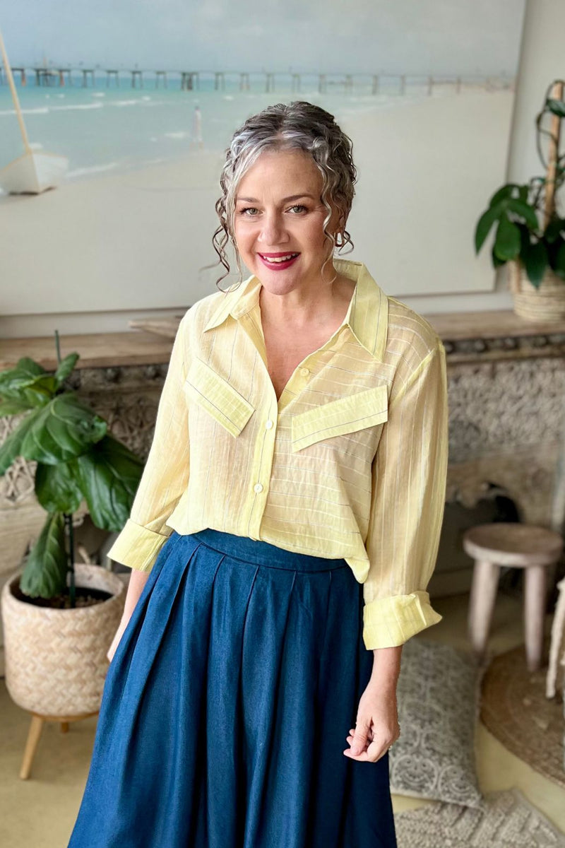 Lemon Tencel Stripe Pocket Shirt
