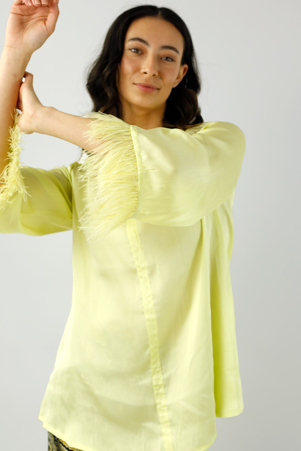 Chartreuse Silky Feather Top - Final Sale