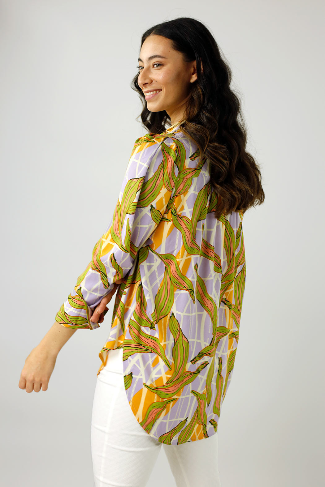 Lilac And Yellow Ruffle Collar Blouse - Final Sale