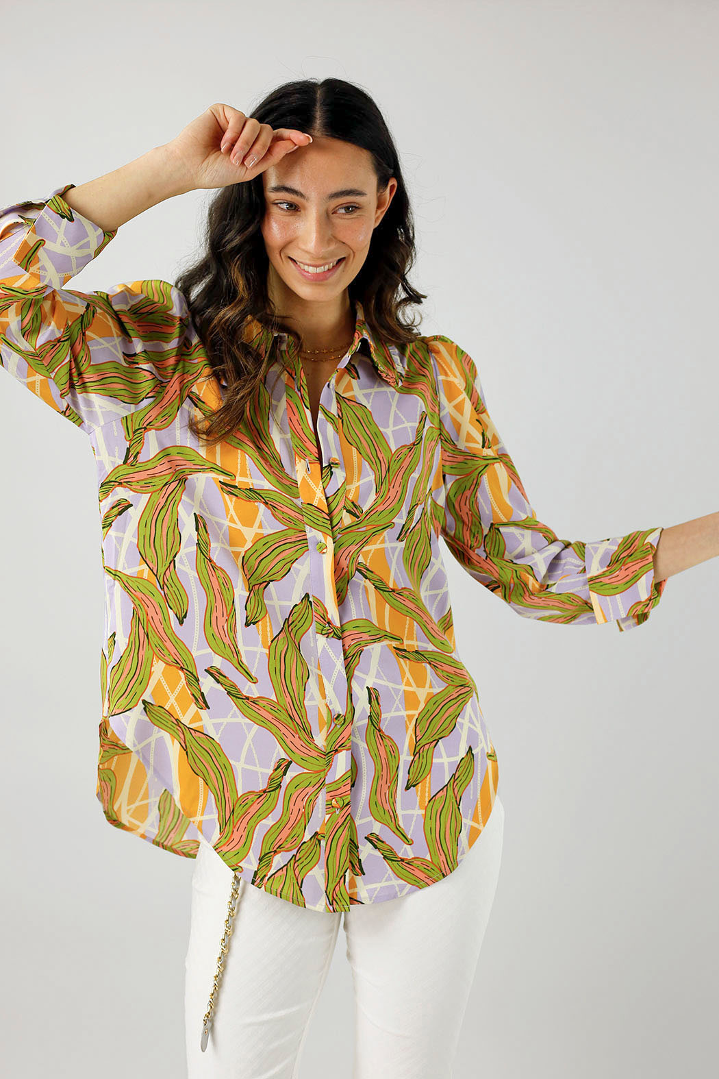 Lilac And Yellow Ruffle Collar Blouse - Final Sale