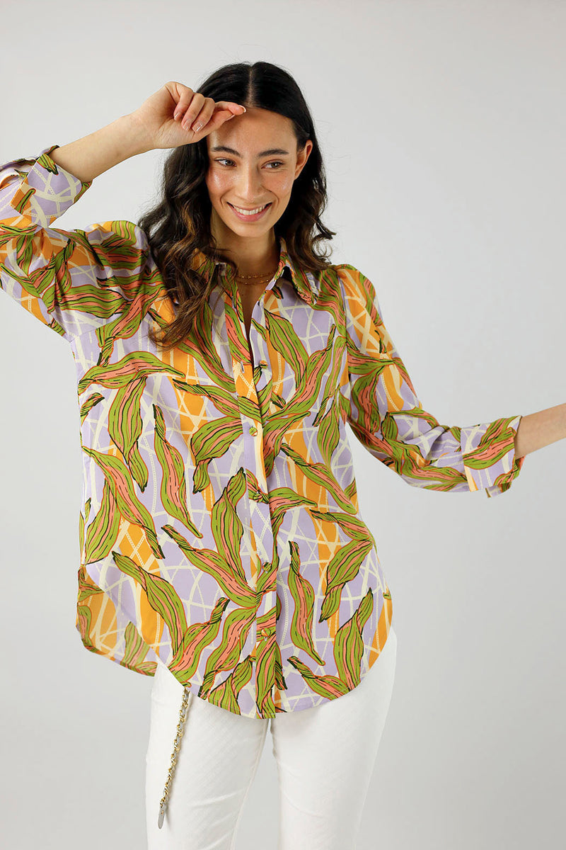 Lilac And Yellow Ruffle Collar Blouse - Final Sale