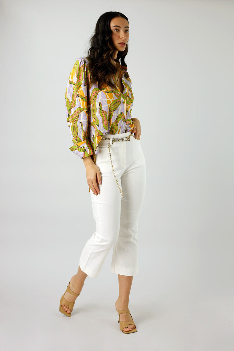 Lilac And Yellow Ruffle Collar Blouse - Final Sale