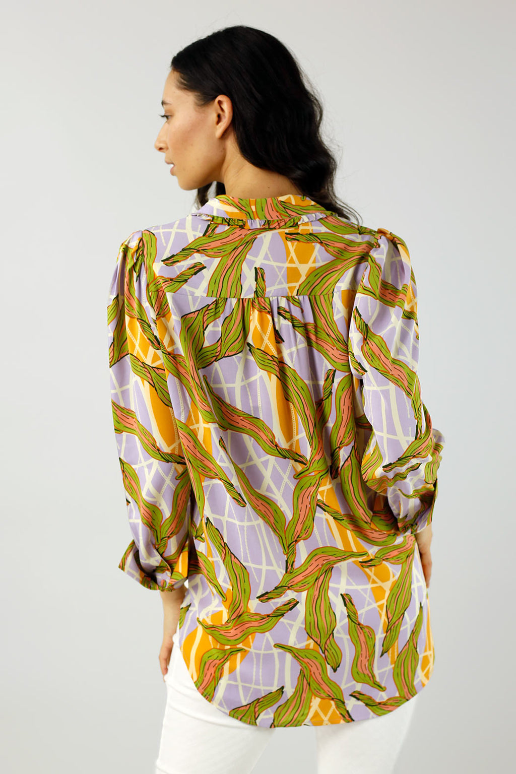 Lilac And Yellow Ruffle Collar Blouse - Final Sale