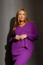Purple Slouch V Neck Jumper Purple S/M