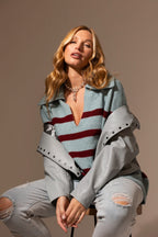 Blue Burgundy Chunky Stripe Knit Jumper - Sale