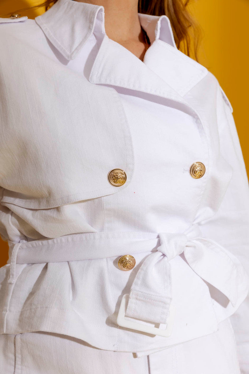 White Denim Crop Trench