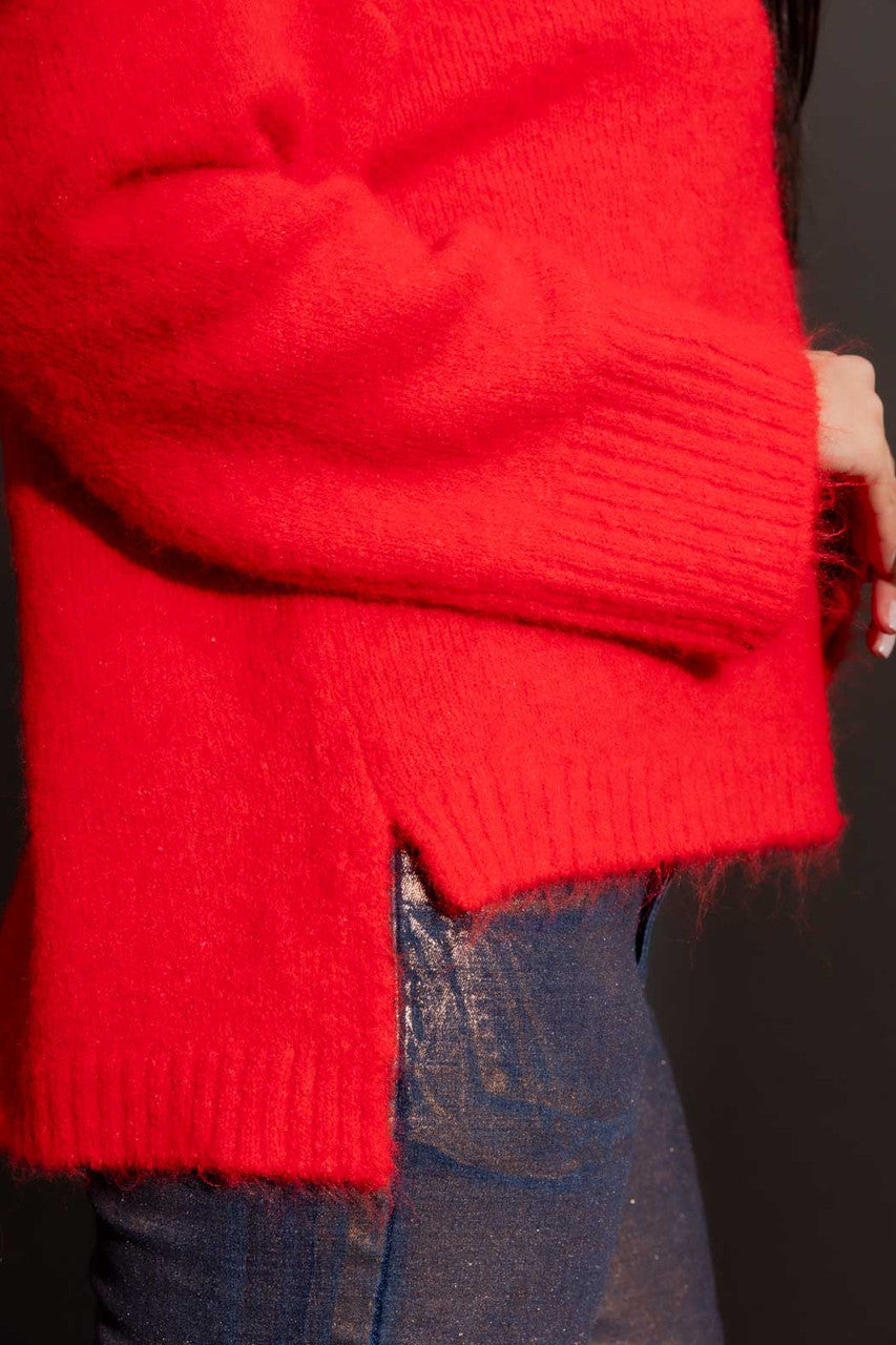 Red Funnel Neck Jumper Red S