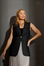Black Stripe Lurex Single Breasted Vest Black Stripe