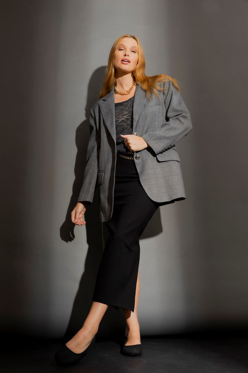 Grey Check Lurex Oversized Blazer Grey Check