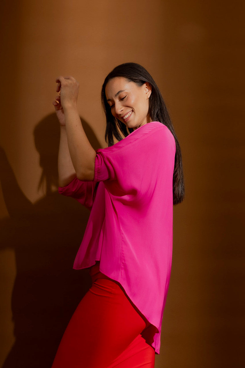 Pink Silky Hi-Lo Top