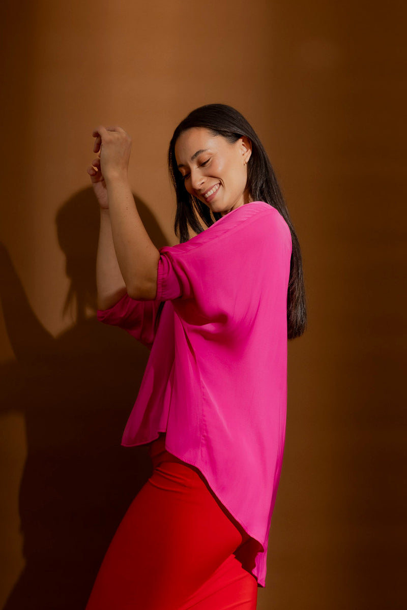 Pink Silky Hi-Lo Top